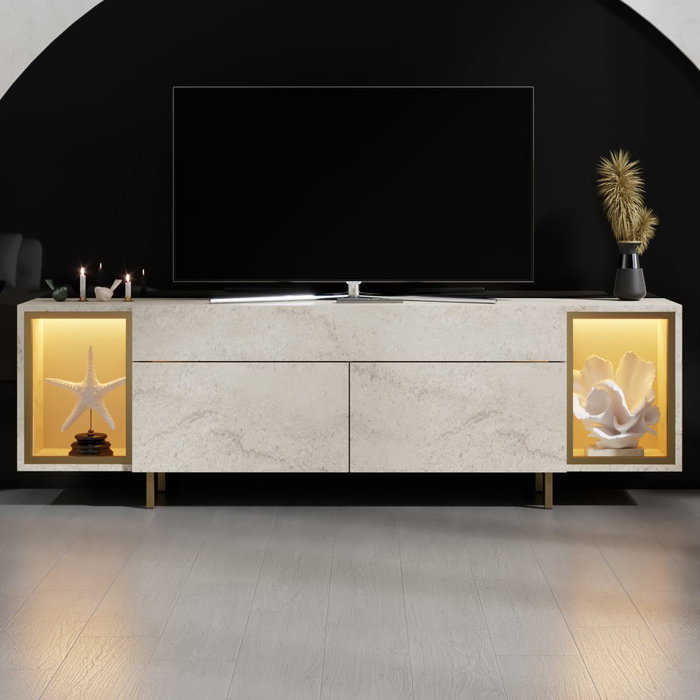 Hanah Home Zenith - Soporte para TV Travertino y Oro Hanah Home Zenith - Soporte para TV Travertino y Oro